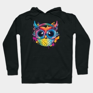 Colorful Owl Listening to Music wearing headphones Hoodie